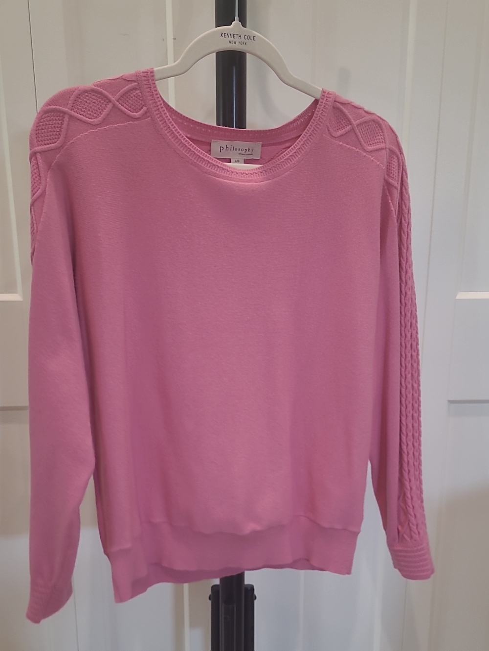 Philosophy Bubblegum Pink Cable-Trim Crewneck Sweater